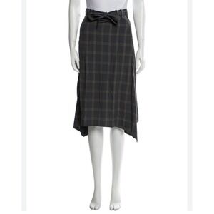 Scanlan Theodore Size US 2 Plaid Draped Hem Skirt Midi Wool Blend Blue Brown